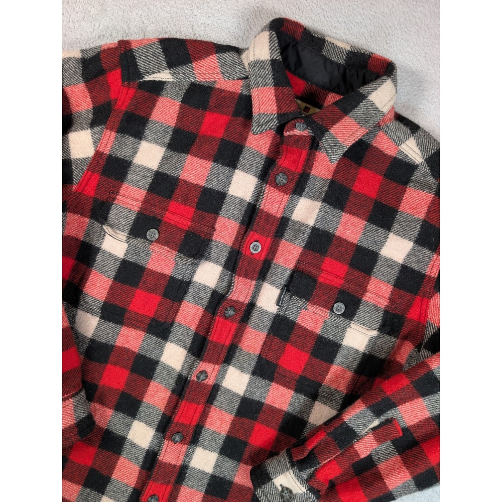 Woolrich Mens 6061 Wool Blend Flannel Plaid Shirt Red Black Cream Large
